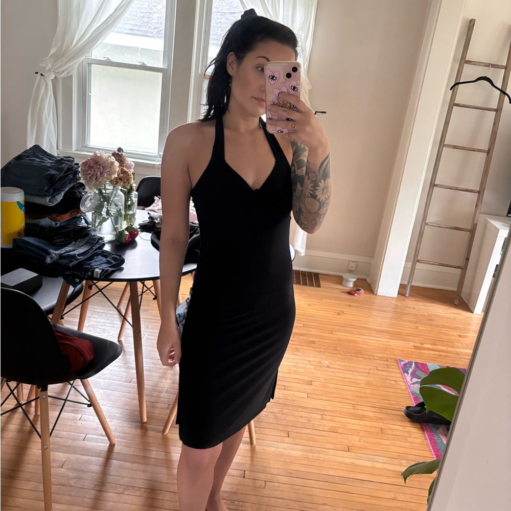 Vintage Y2K slinky black halter dress